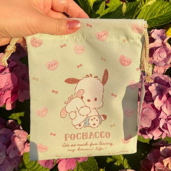 Sanrio Pochacco, Cinnamoroll Blue, Light Green Small Drawstring Bag - Picture 1 of 4